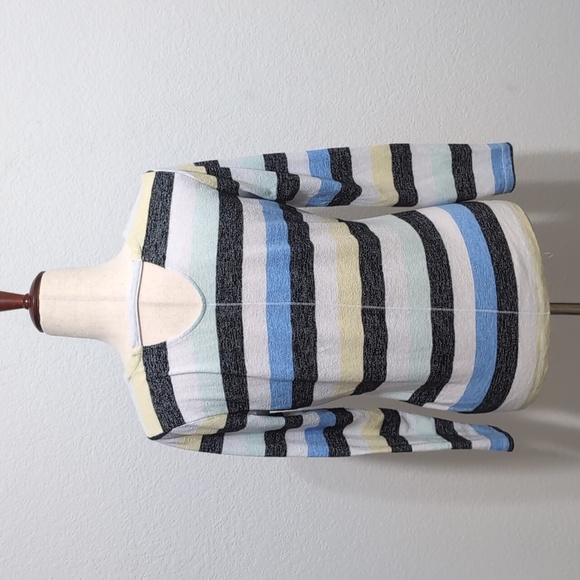 T by Talbots Striped Cut Out Back Long Sleeve Top Multicolor Blue Yellow Gray S - Picture 5 of 9